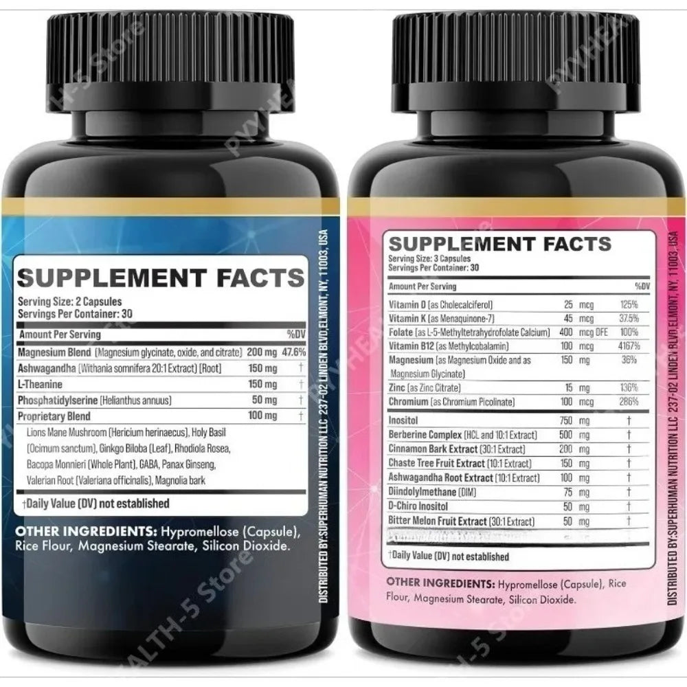 Supplement Facts panels for the morning and evening formulas