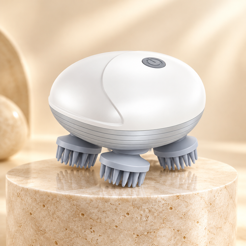 Spa Scalp Massager on a travertine pedestal