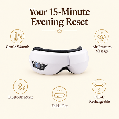 Heated eye massager features