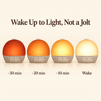 Sunrise alarm clock brightening before the alarm