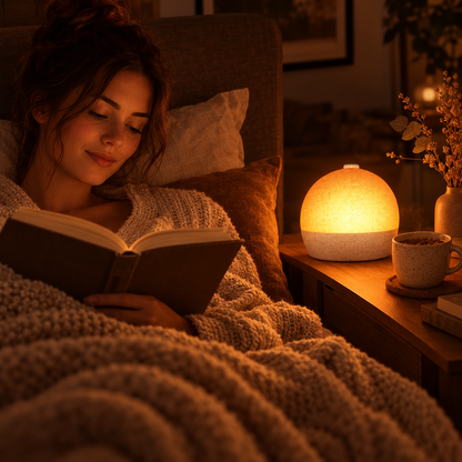Reading in bed by the sunrise lamp