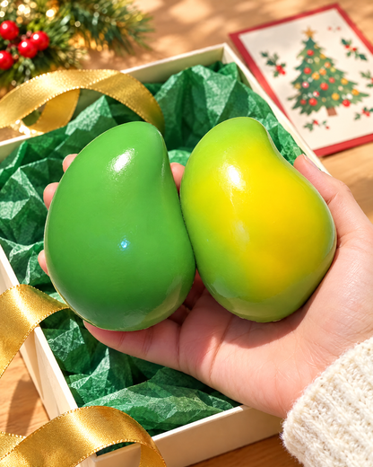 Color-changing mango squishies in a gift box