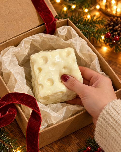 Cottage cheese squishy in a gift box