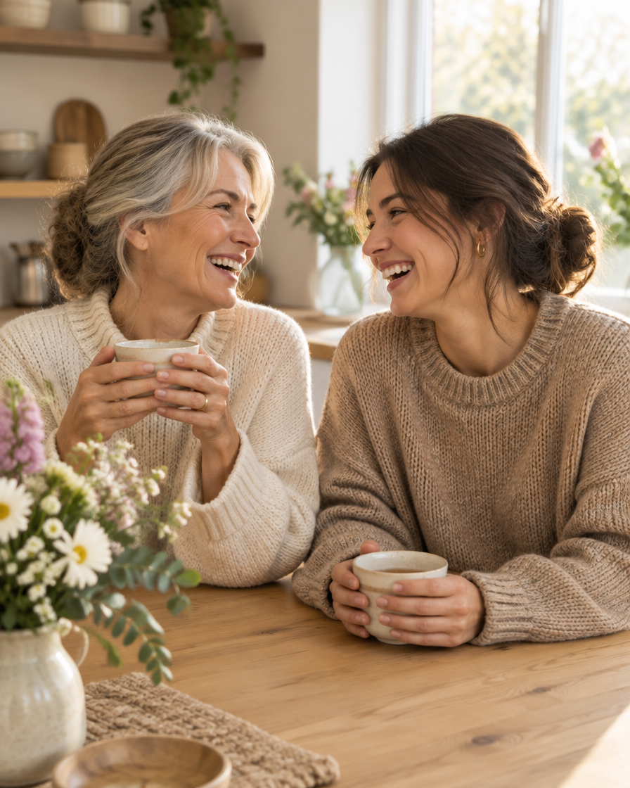 Mother and daughter sharing tea